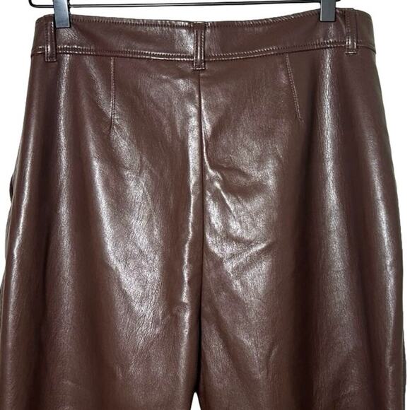 BabtonWomens Vegan Leather Flare Leg High Waisted Pants Brown Size 14 - Picture 5 of 7